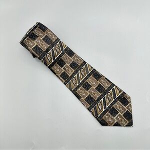 Hill & Archer Geometric Silk Tie – Brown Black Gold Classic Necktie